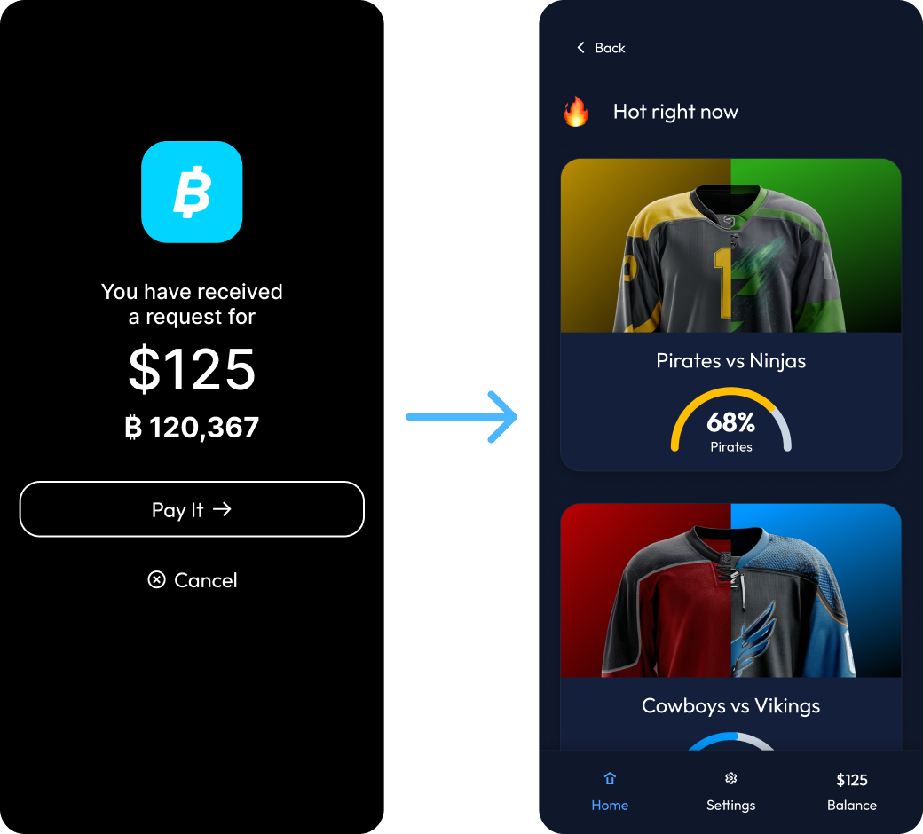 Payment flow from wallet to gaming app