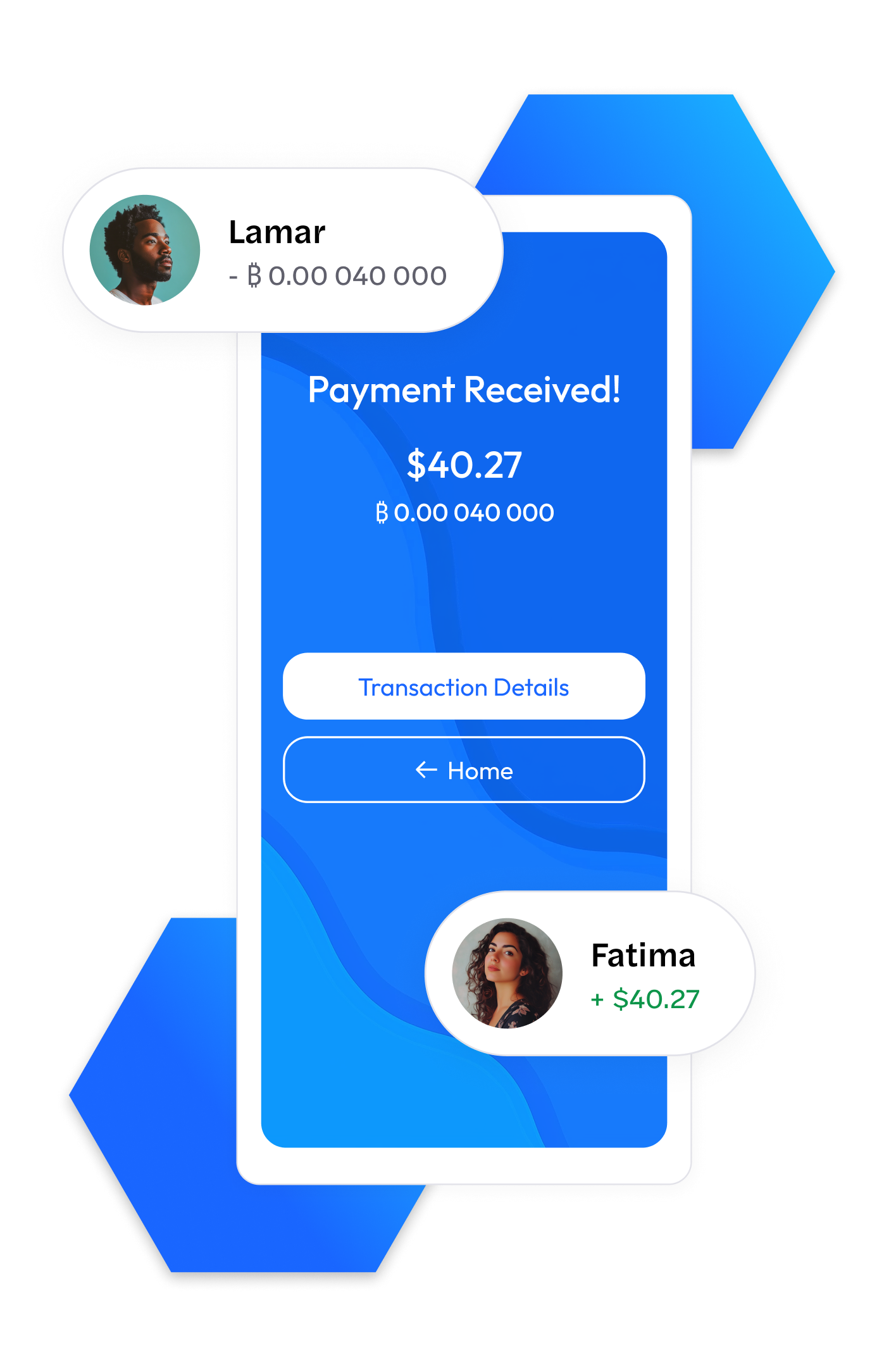 Digital wallet mobile app interface showing payment received
