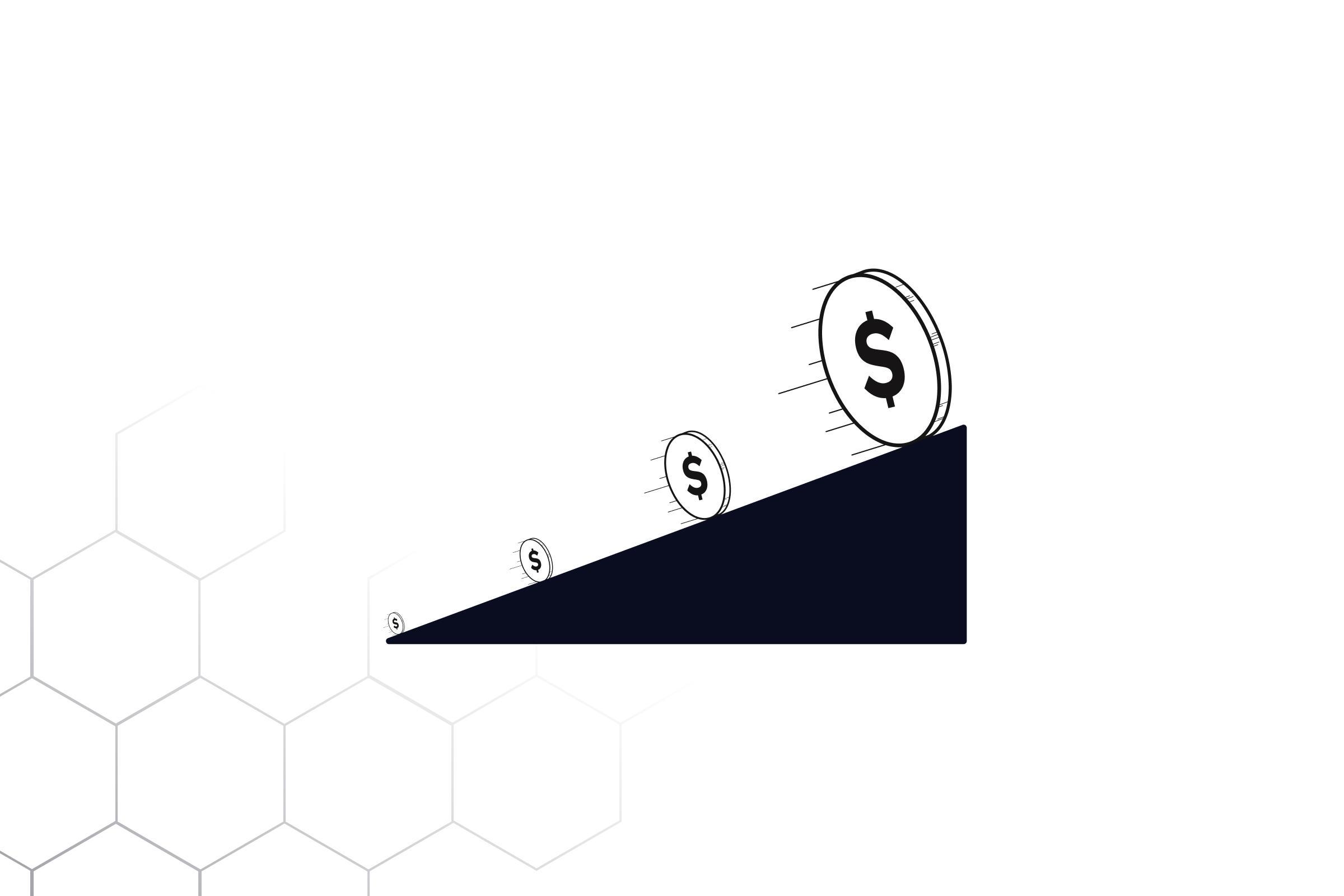 Dollar coins ascending a ramp, illustrating fiat on-ramp and off-ramp workflows