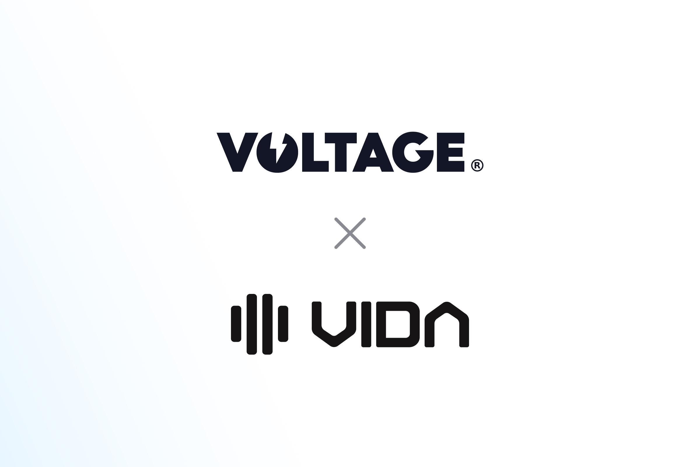 The Voltage logo above the Vida logo, separated by a collaboration cross